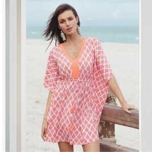 Cabana Life Womens Cover Up large Orange Kaftan Beach Swim Tasseled Vacation